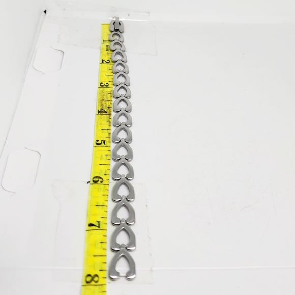 Stainless Steel Wishbone Heart Tennis Link Bracelet 8 Inch Silver Tone Unisex - Picture 4 of 4